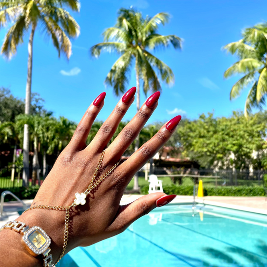 Hand chain - Gold Chain & White and Gold Clover Leaf -