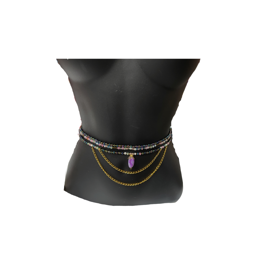 Layered Waist bead Trio with Back Chain Drops & Shell Charm