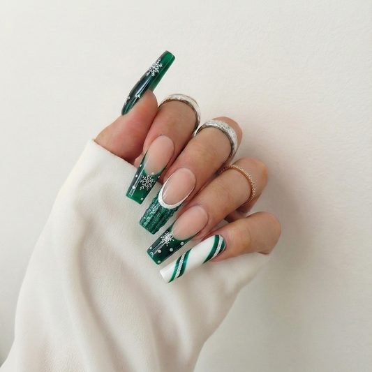 Press On Nails Christmas Collection - Green French -