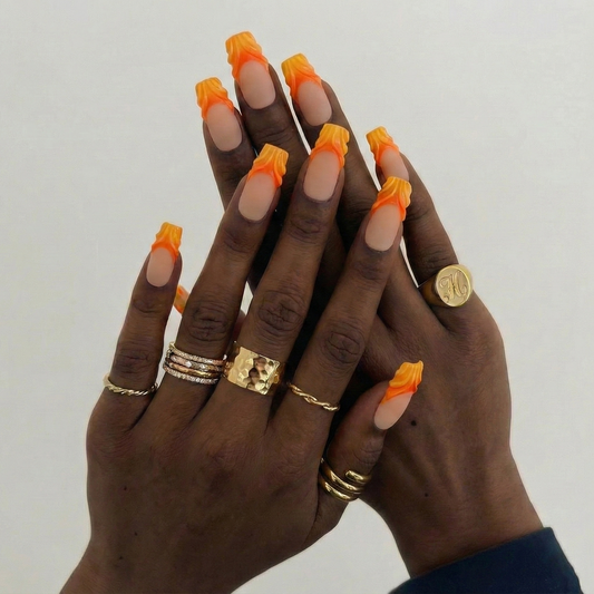 Customized Press On Nail Art, 3D Reliefs Orange French