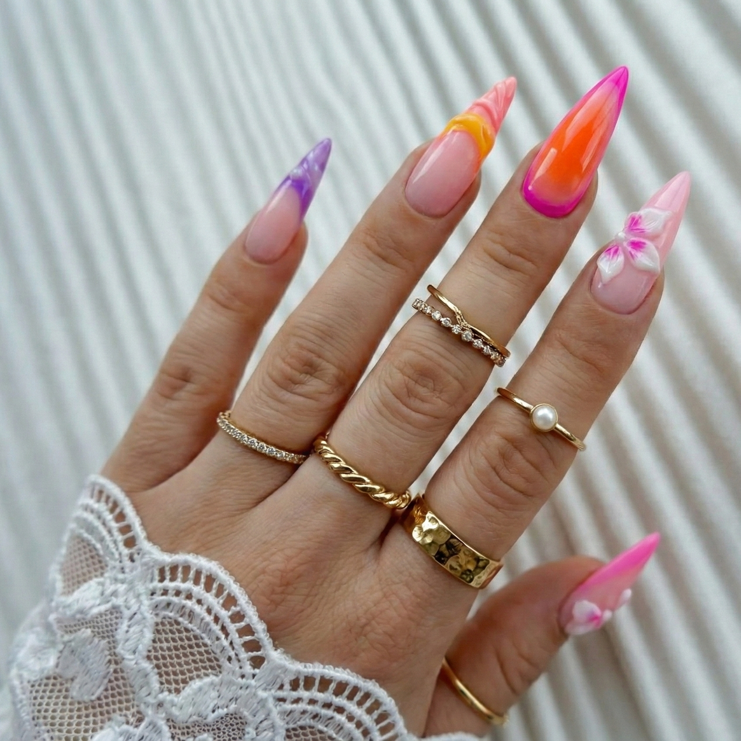 Customized Press On Nail Art, Pink/Purple