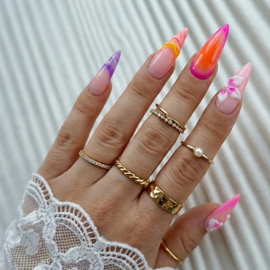 Customized Press On Nail Art, Pink/Purple