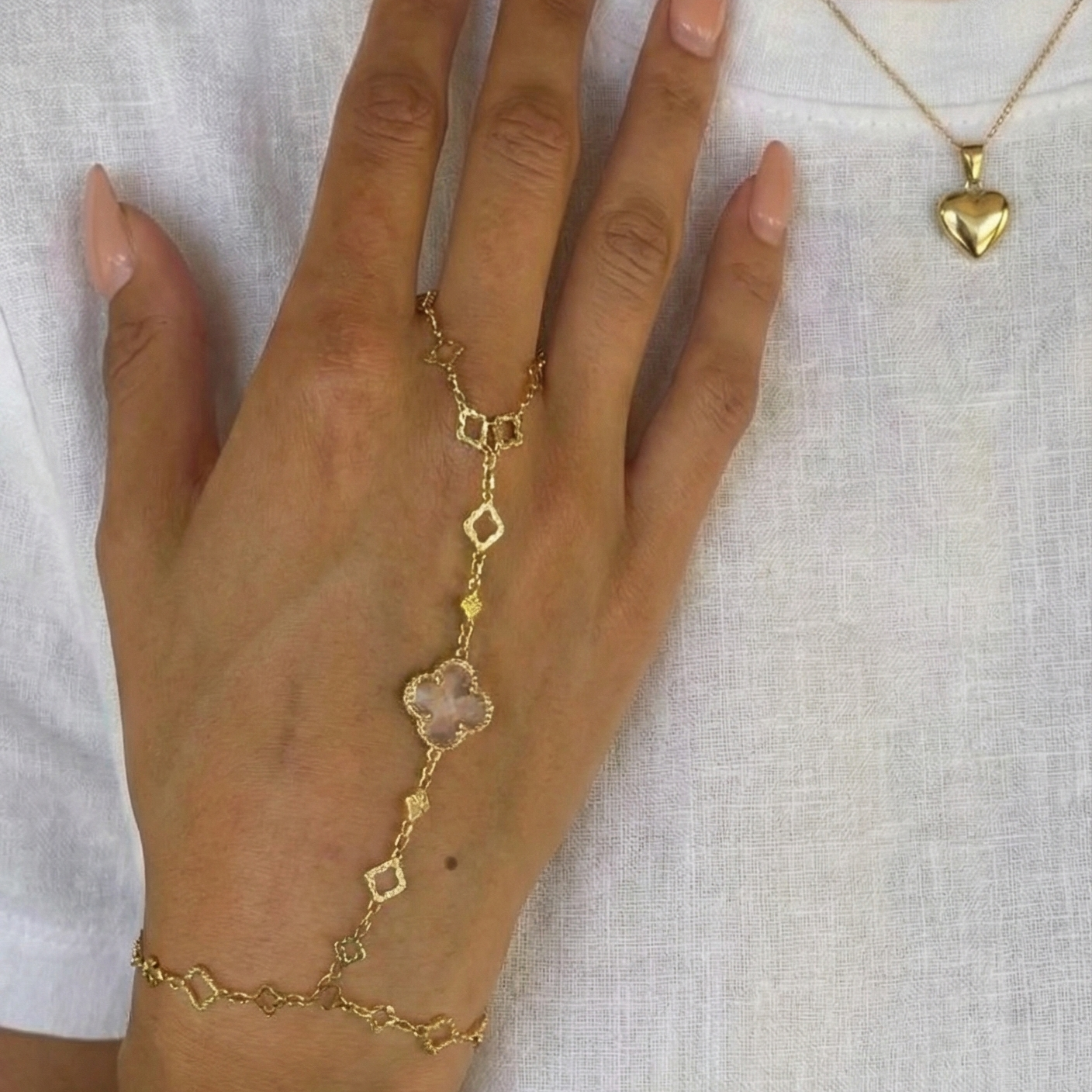 Hand chain - Gold Clover Leaf Chain & Crystal Clover Leaf -