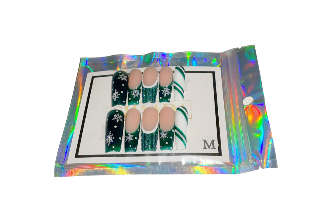 Press On Nails Christmas Collection - Green French -