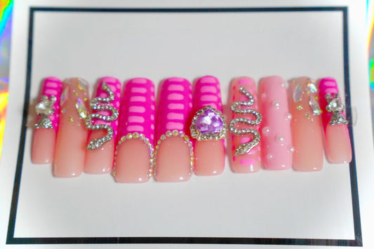 Press On Nails XL Pink Nail Art