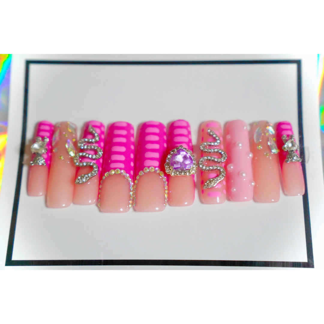 Press On Nails XL Pink Nail Art